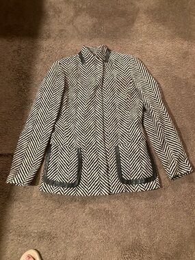 Dana Buchman herringbone blazer with leather trim